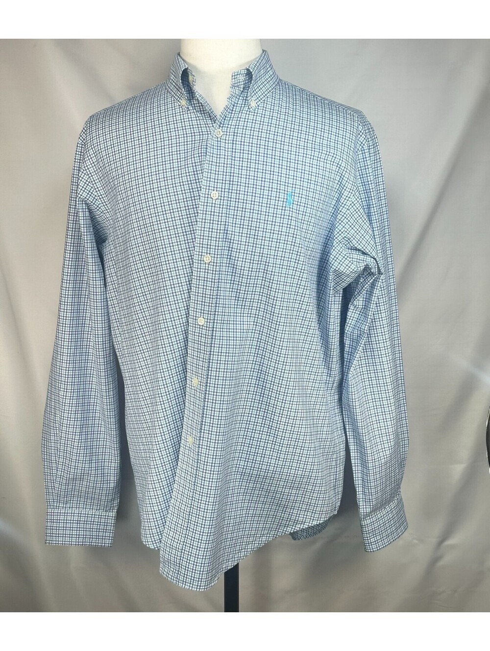Ralph Lauren Cotton Oxford Classic Fit Checked Blue Mens L